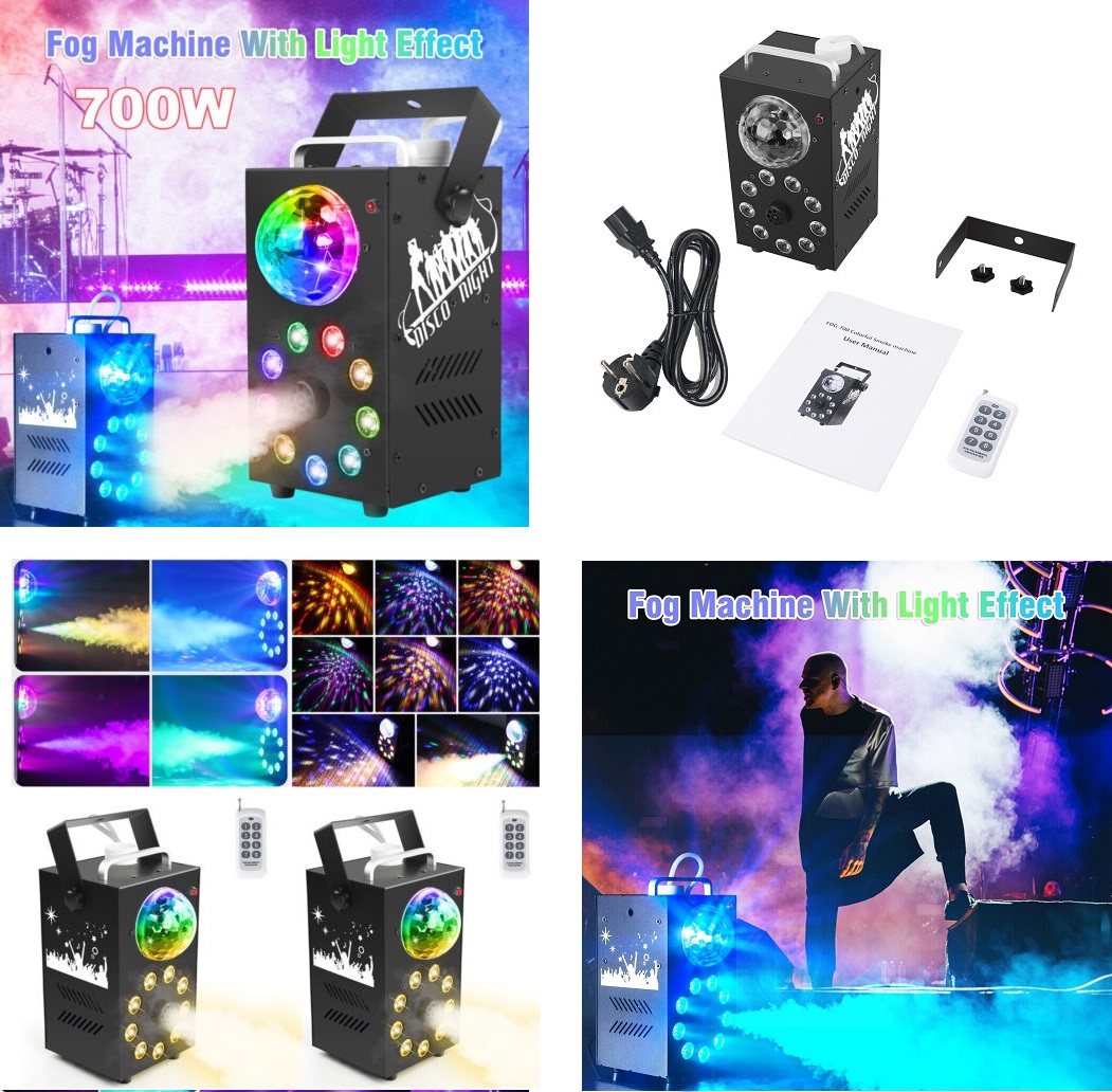 Professional Smoke Fog Machine with MultiColour RGB LEDs, Rotating Light Ball.