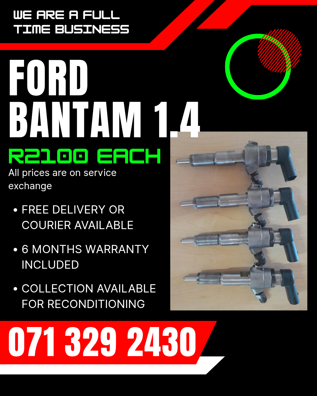 FORD BANTAM 1.4 DIESEL INJECTORS FOR SALE WITH WARRANTY - Private Seller FORD BANTAM 1.4 DIESEL INJECTORS FOR SALE WITH WARRANTY - Private Seller