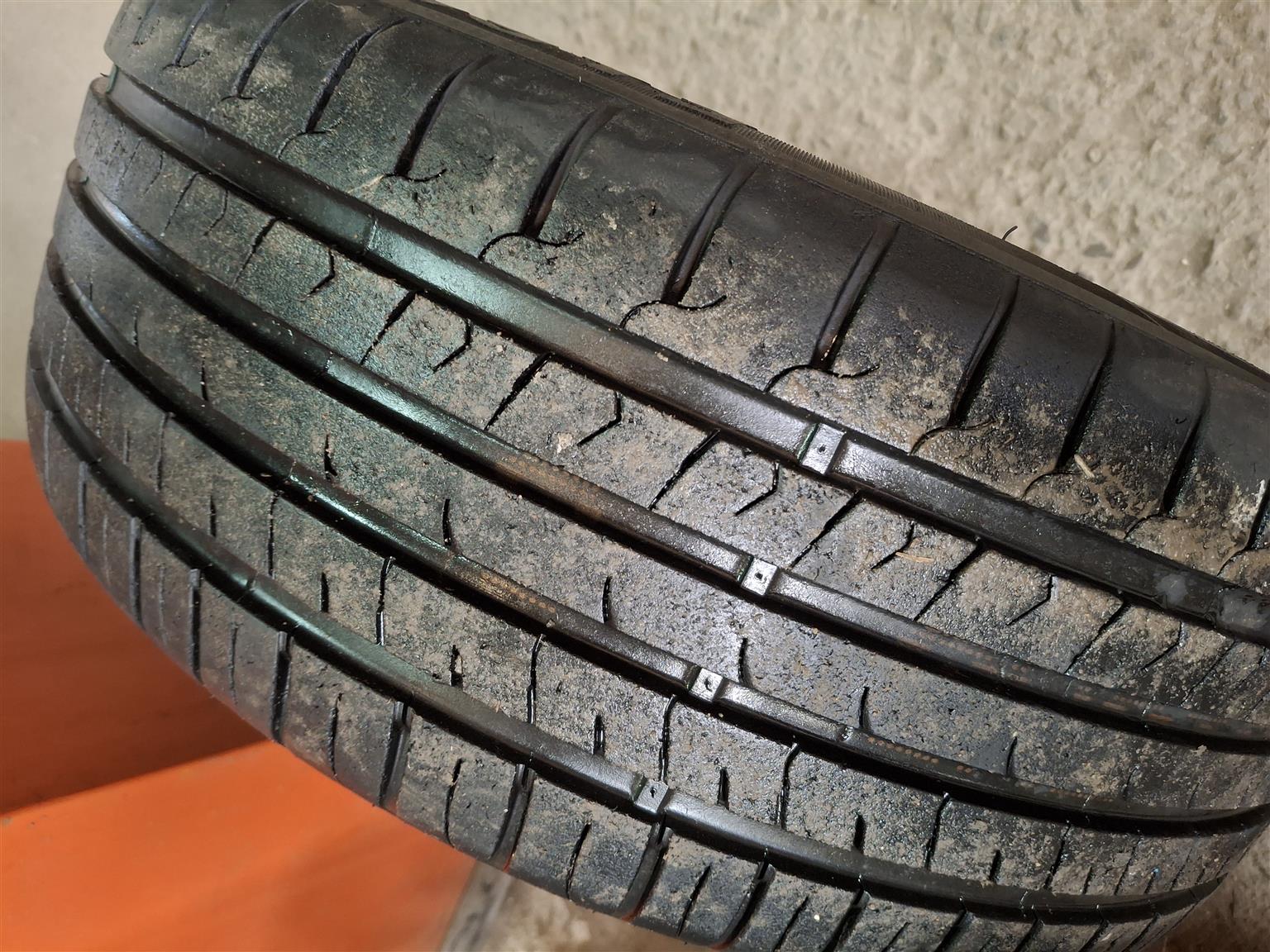 3 x rims and tyres. One hit a pothole. 225x45x17.