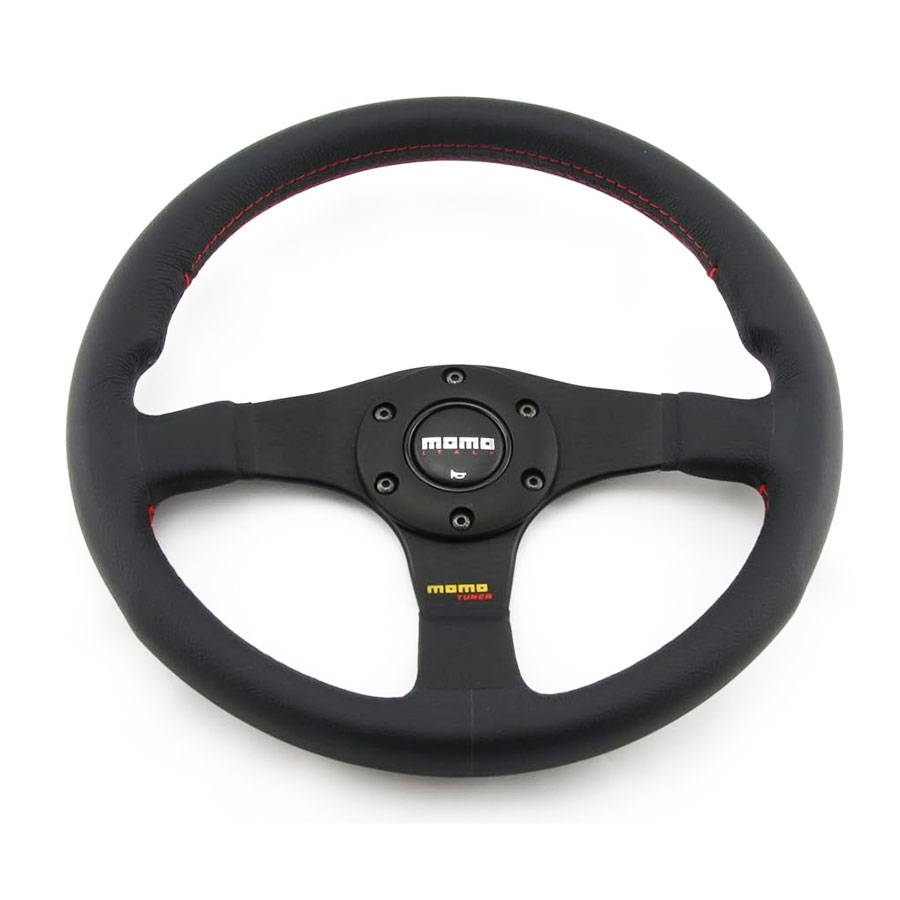 Momo 11110332211 Steering Wheel Tuner Black Leather with red stitch (320mm)
