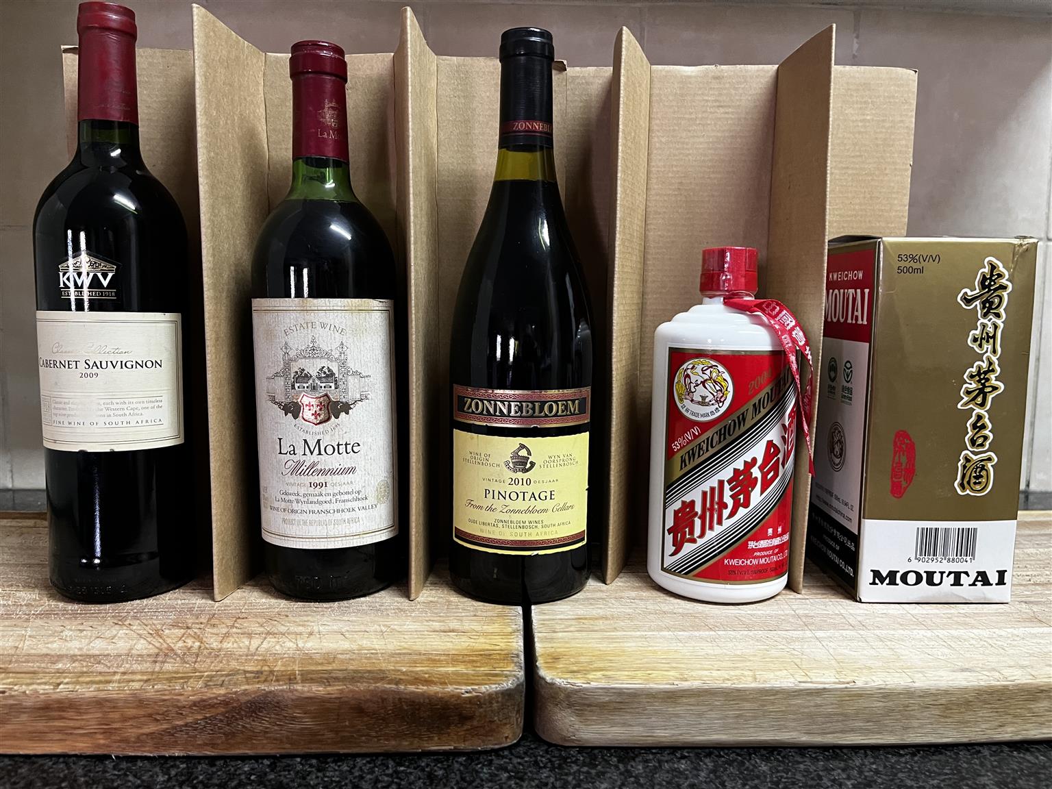 3 Vintage Wines and a Bottle of 2004 Moutai