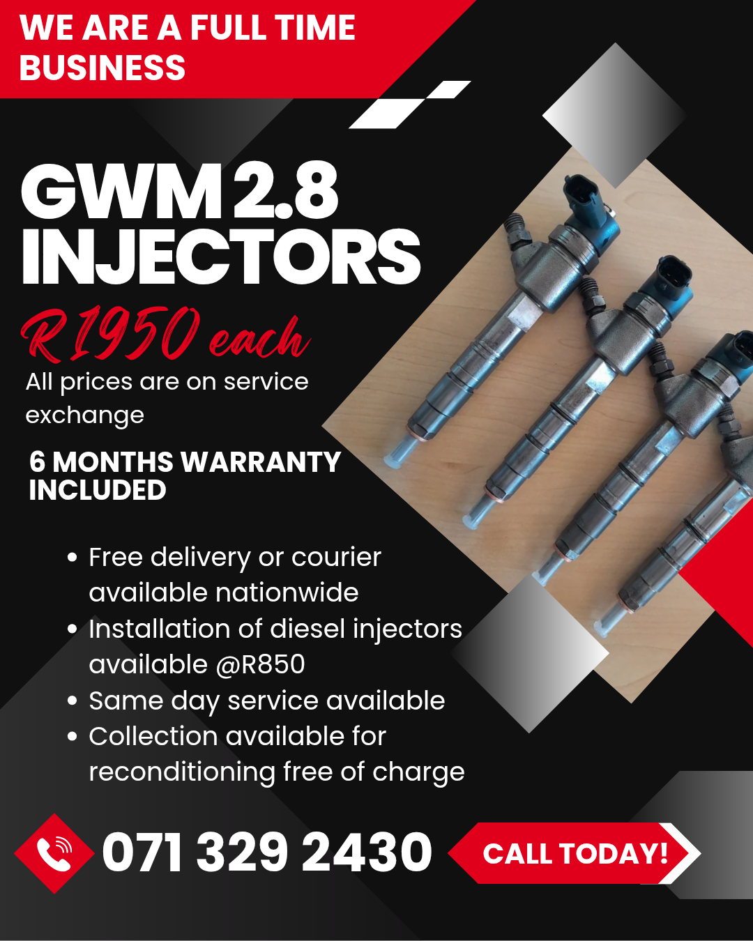 GWM 2.8 INJECTORS FOR SALE WITH WARRANTY INCLUDED - Private Seller GWM 2.8 INJECTORS FOR SALE WITH WARRANTY INCLUDED - Private Seller
