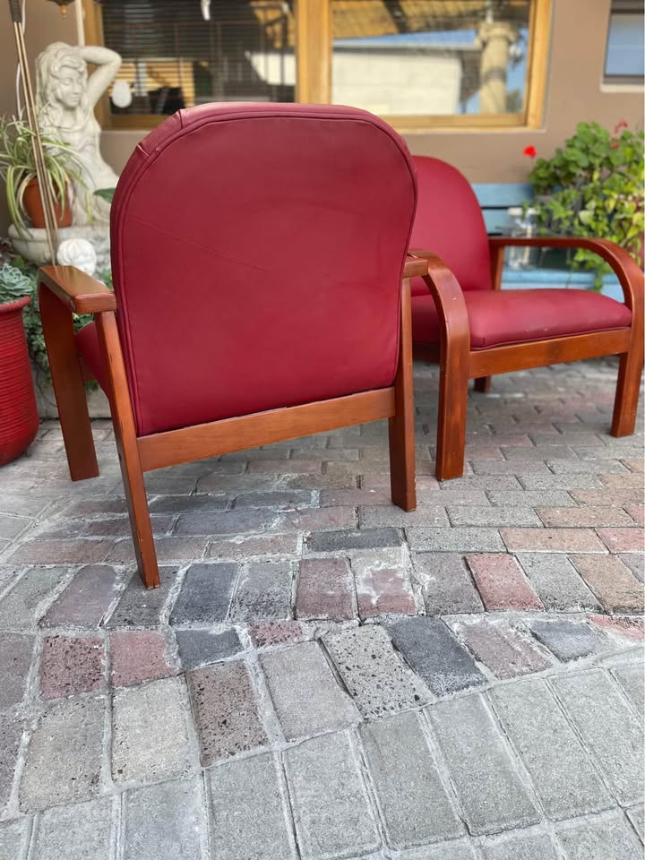 Leather Visitors chairs with cherry finish wood