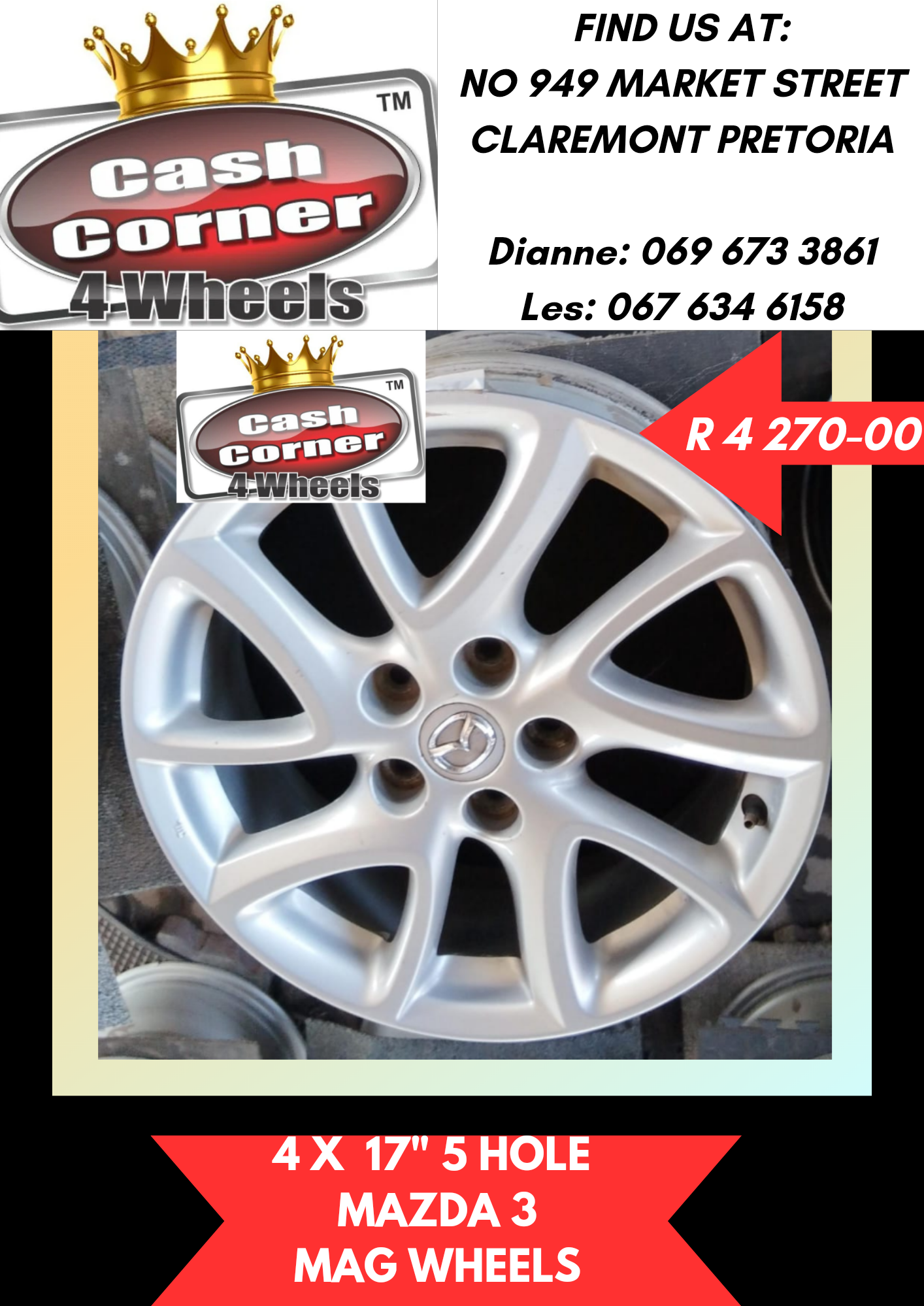 4X 17" 5 HOLE MAZDA 3 MAG WHEELS FOR SALE - Private Seller 4X 17" 5 HOLE MAZDA 3 MAG WHEELS FOR SALE - Private Seller