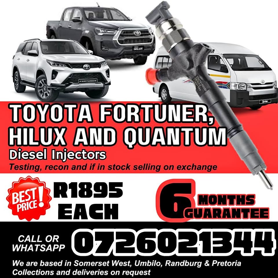 Toyota Fortuner, Hilux and Quantum diesel injectors for sale
