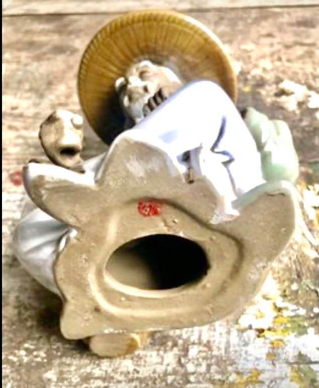 Chinese Mudman Figurine, Glazed or incense holder