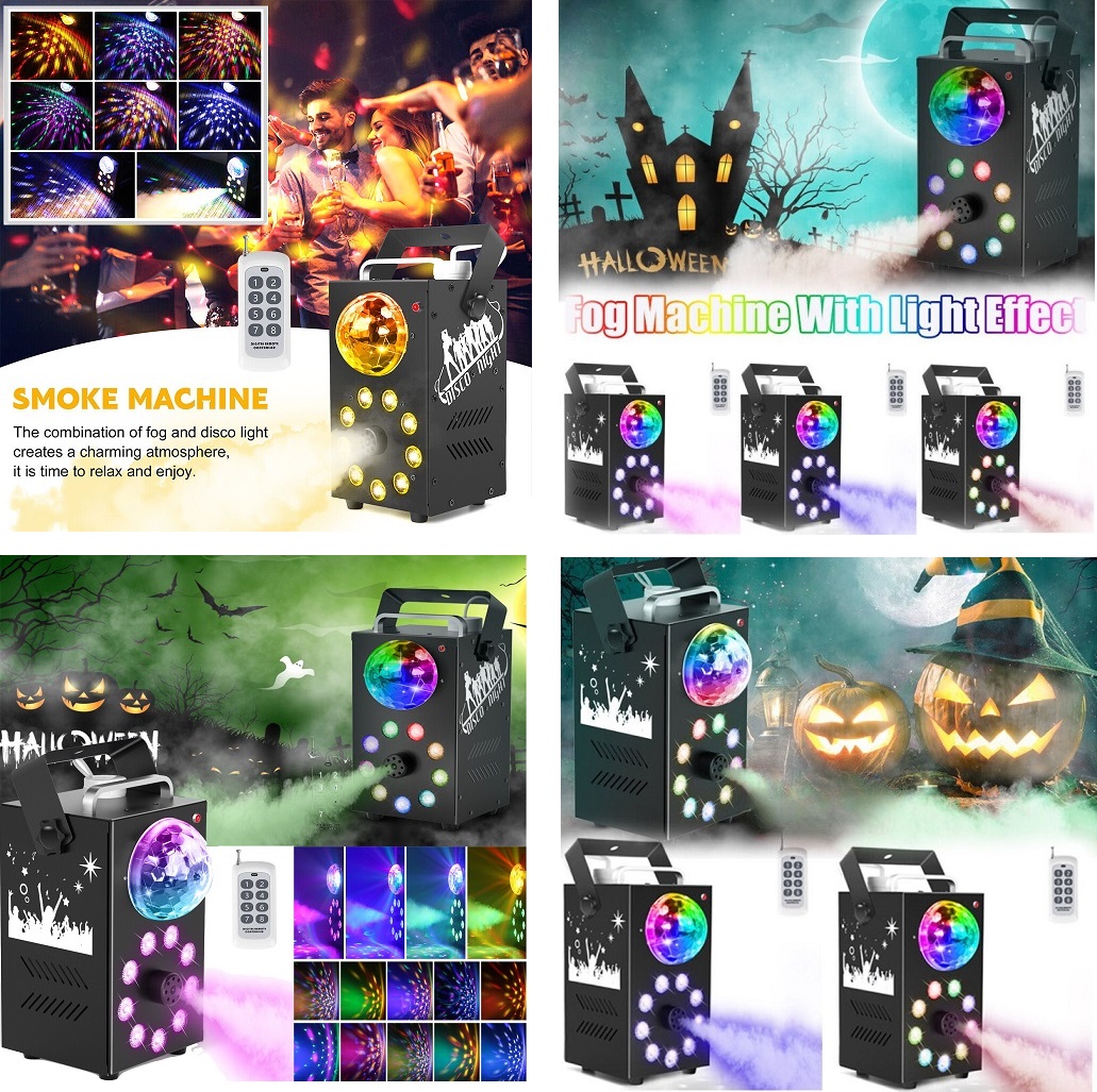 Professional Smoke Fog Machine with MultiColour RGB LEDs, Rotating Light Ball.