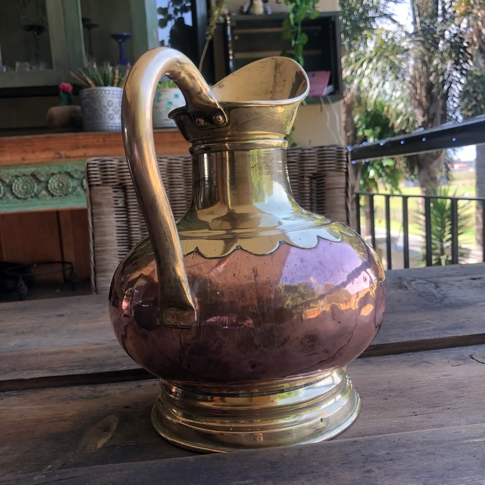 Vintage Copper and Brass Water Jug: A Timeless Belgian Treasure with a Few Stories to Tell