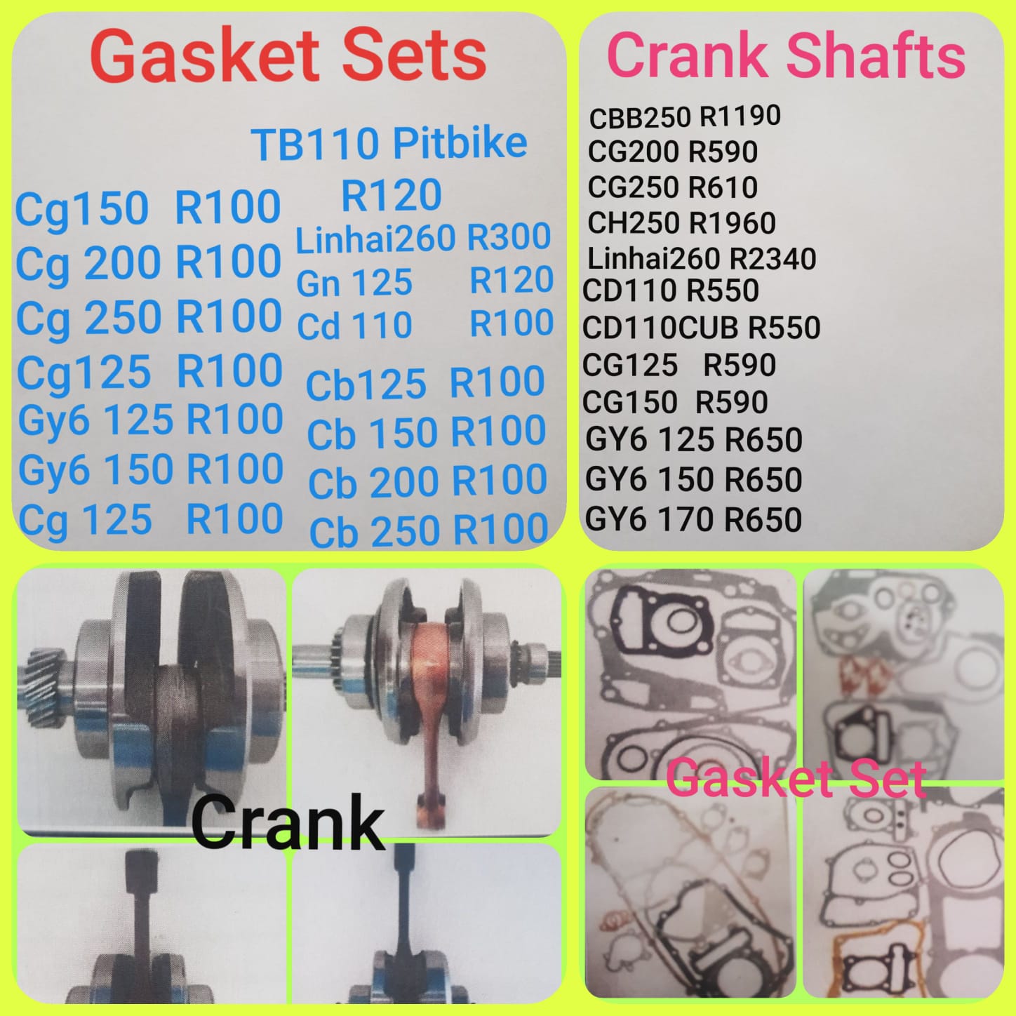 GY6,CG,YBR,GN AND Deliver bikes parts
