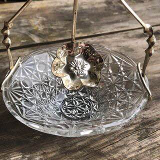 Antique Glass & Silver Plated Sugar or Relish Set with beautiful spoon