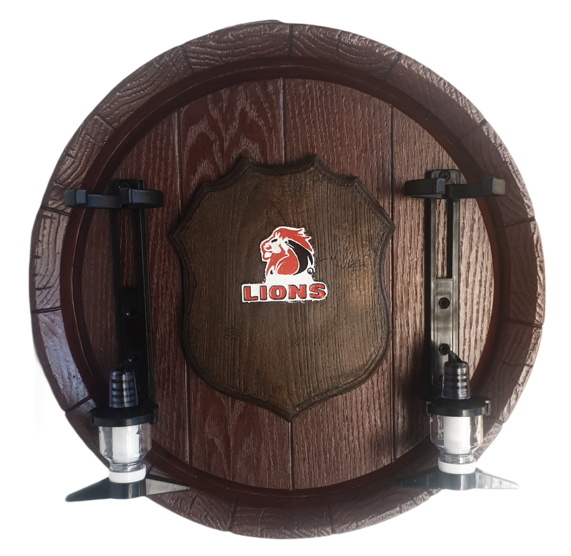 Lions Rugby Liquor Dispensers: Large Barrel End with 2 Optics. Brand New Items