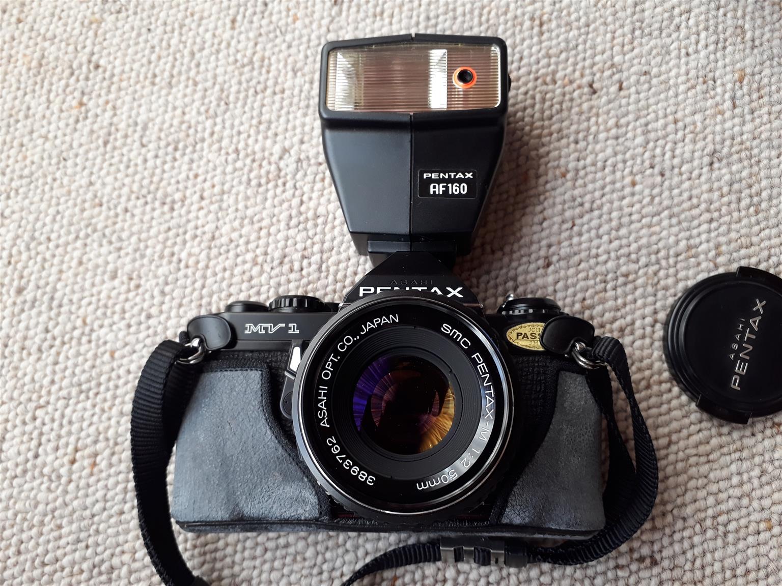 Pentax Asahi camera with flash and carry case