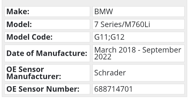 BMW G11 7 series TPMS / tyre pressure monitor sensors and valve stems - Private Seller BMW G11 7 series TPMS / tyre pressure monitor sensors and valve stems - Private Seller