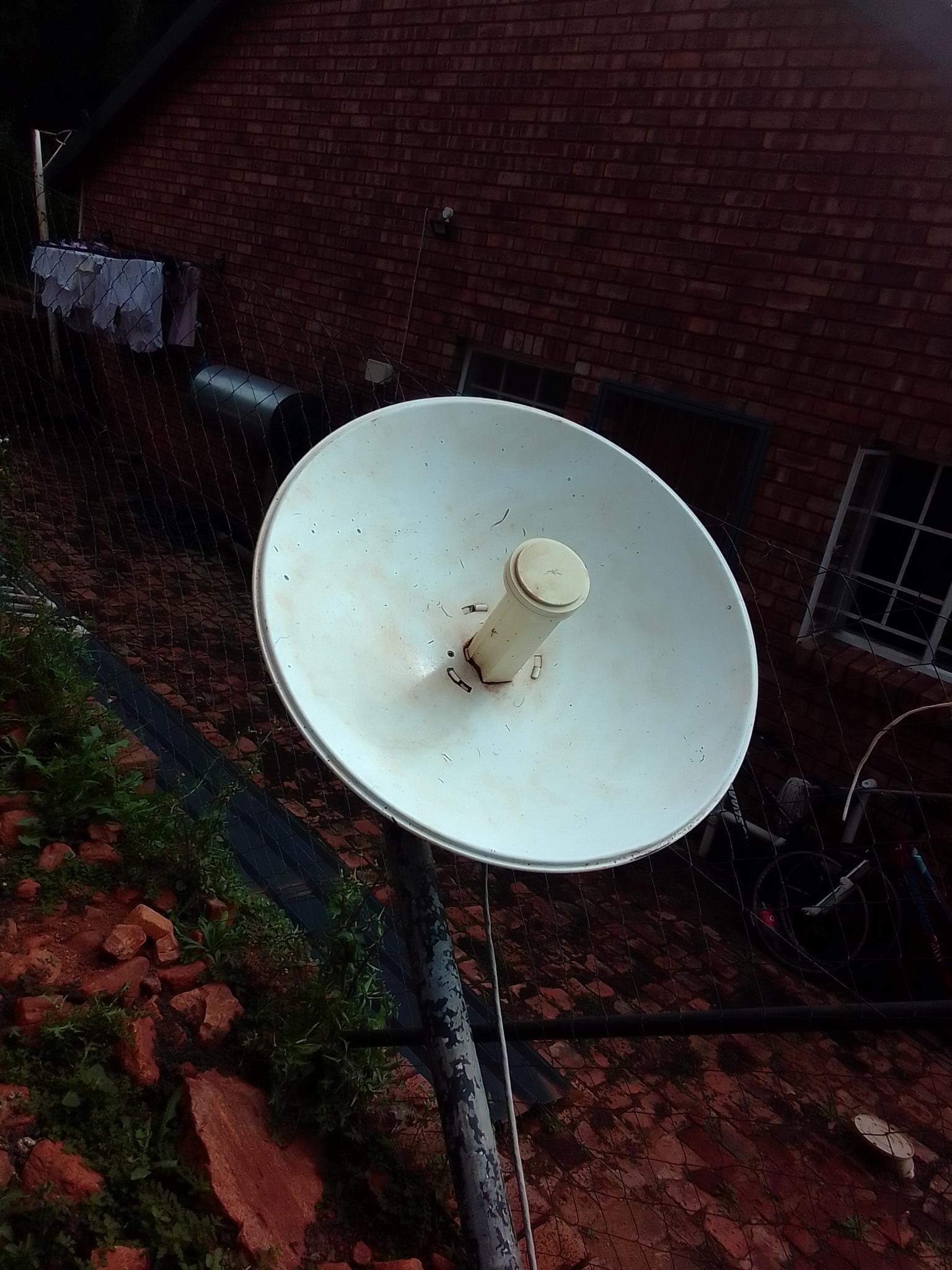 Dish with pole and wall bracket