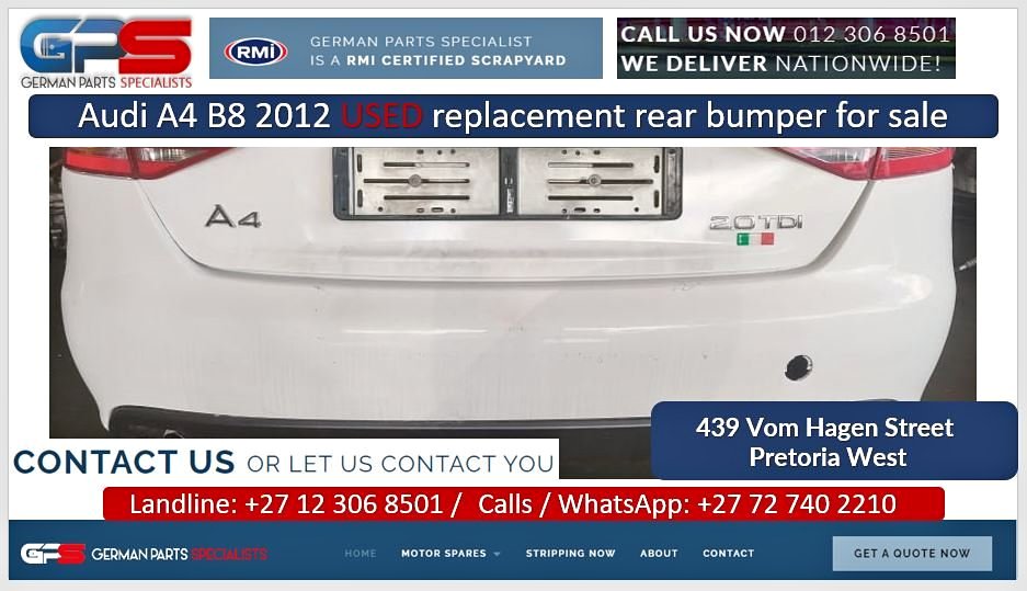 Audi A4 B8 2012 used replacement rear bumper for sale - Private Seller Audi A4 B8 2012 used replacement rear bumper for sale - Private Seller