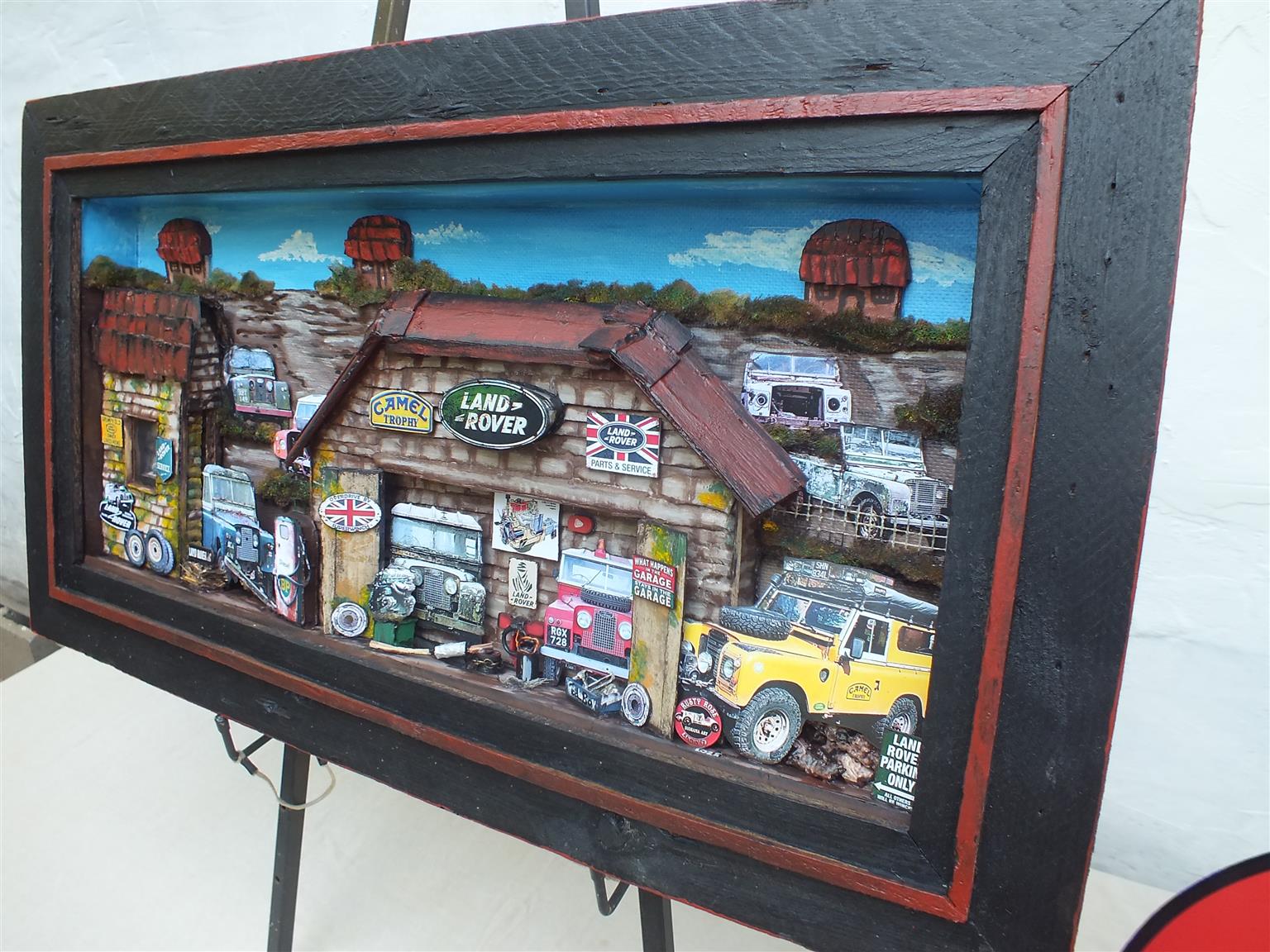 Vintage Land Rover Garage 3 D Diorama Art for Sale