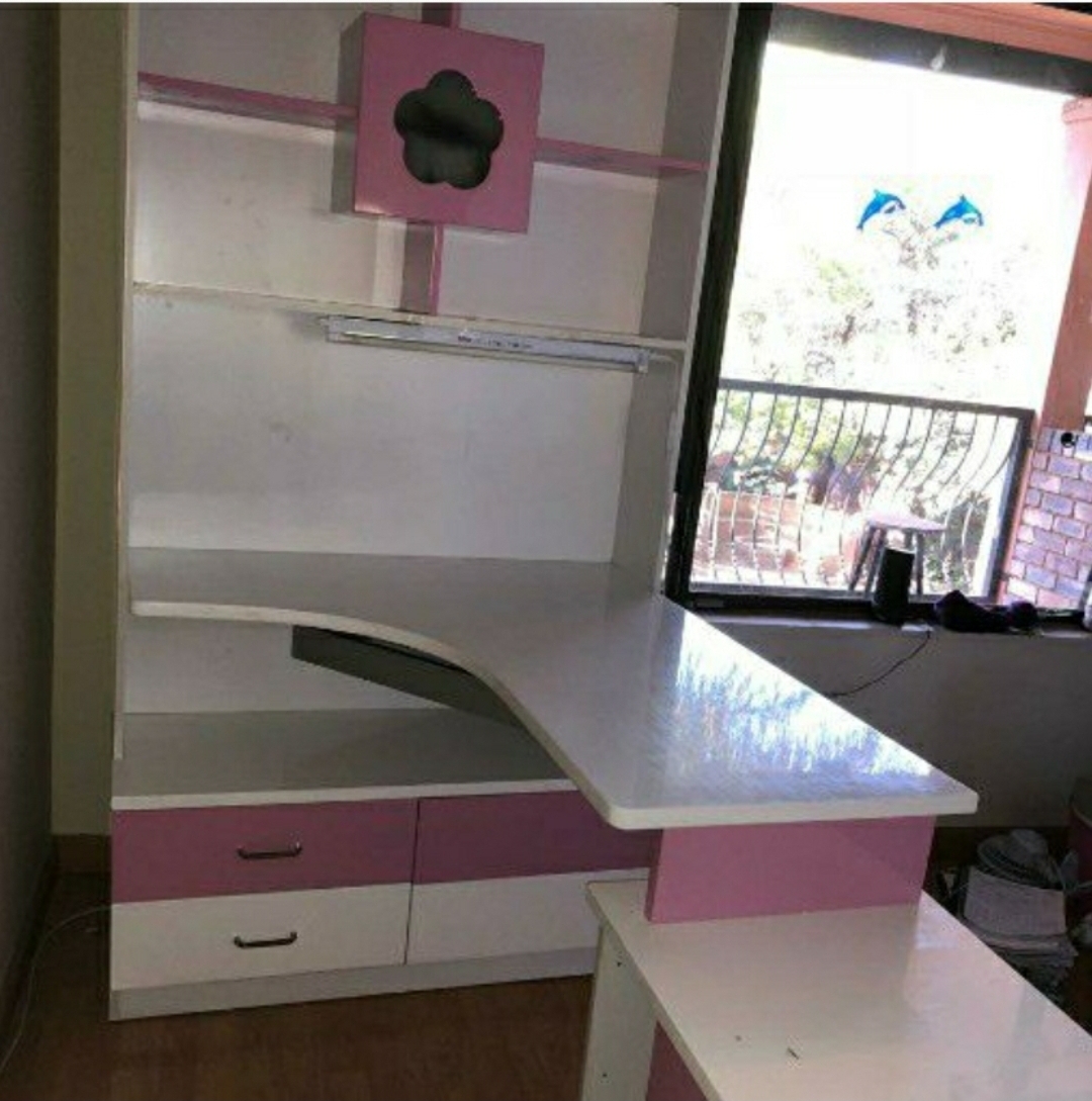 pink and white desk