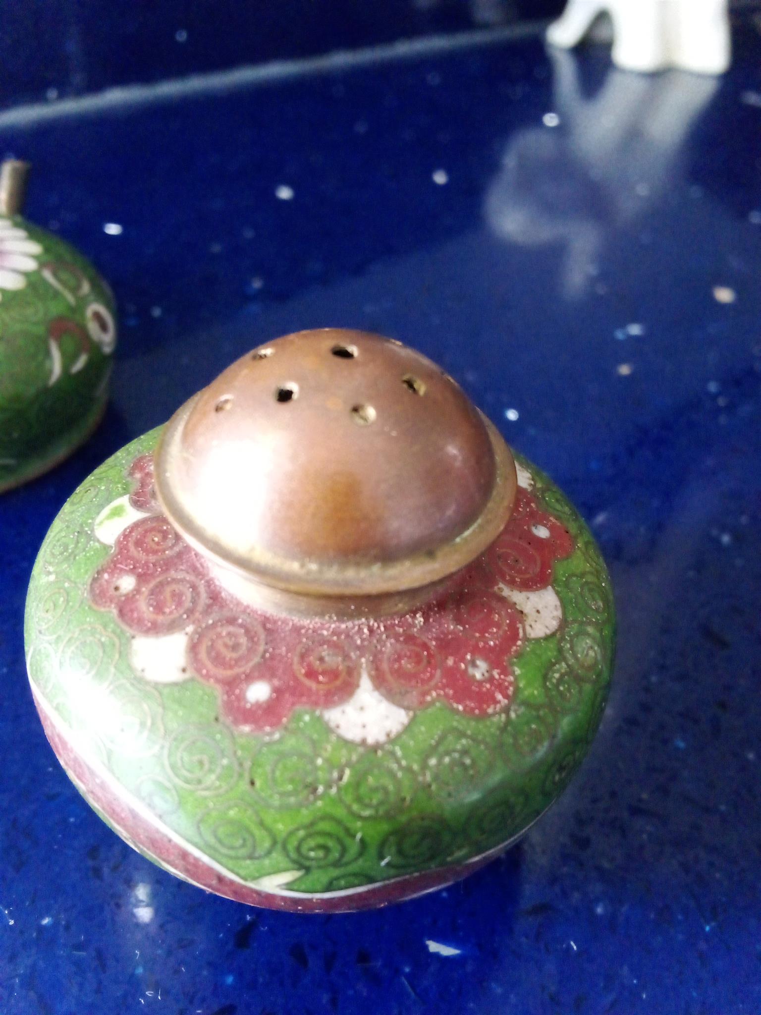 Vintage cloisonne salt and pepper set