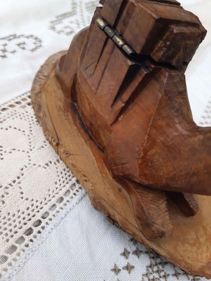 Antique hand-carved wooden camel inkwell from Jerusalem, likely dating back to around the 1920s.
