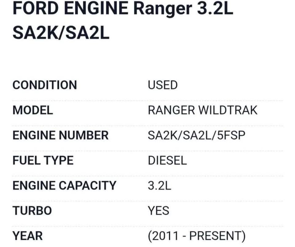 Ford Ranger 3.2 T6 Engine Parts For Sale - Private Seller