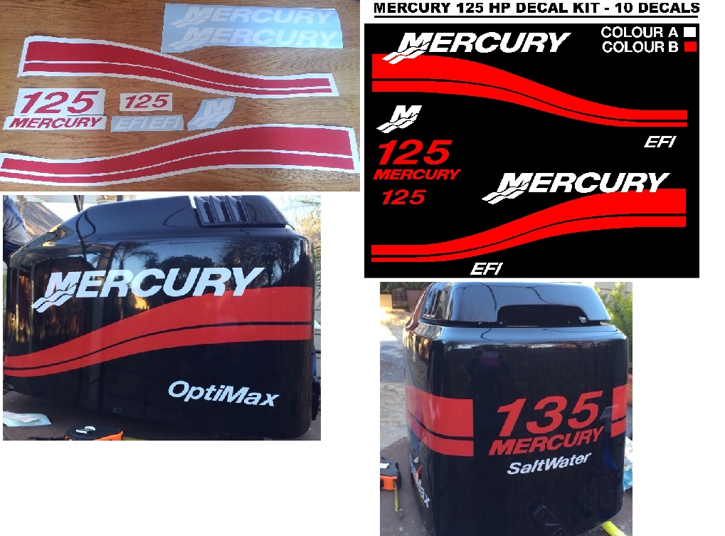 Mercury 125 outboard motor cowl decals stickers vinyl cut graphics kits Mercury 125 outboard motor cowl decals stickers vinyl cut graphics kits