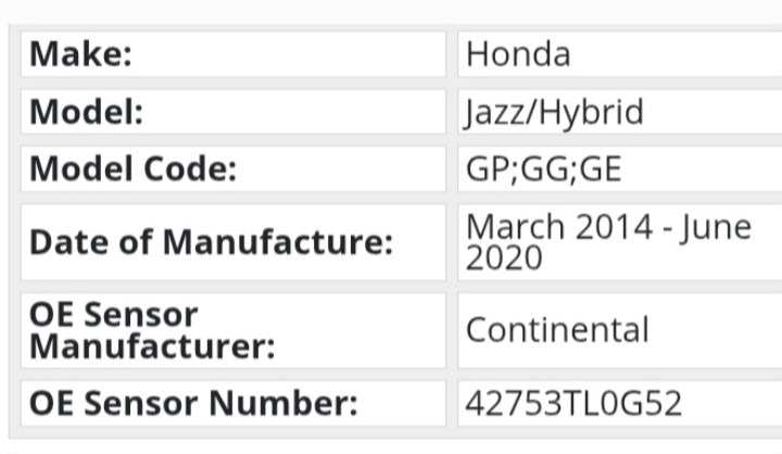 Honda Jazz TPMS tyre pressure monitor sensors and valves - Private Seller