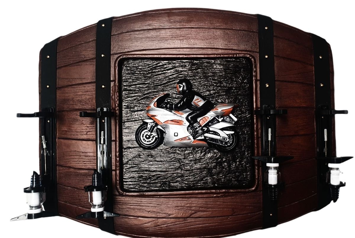 Liquor Dispenser: Silver & Orange SuperBike Flat Barrel + 4 Optics. New Products