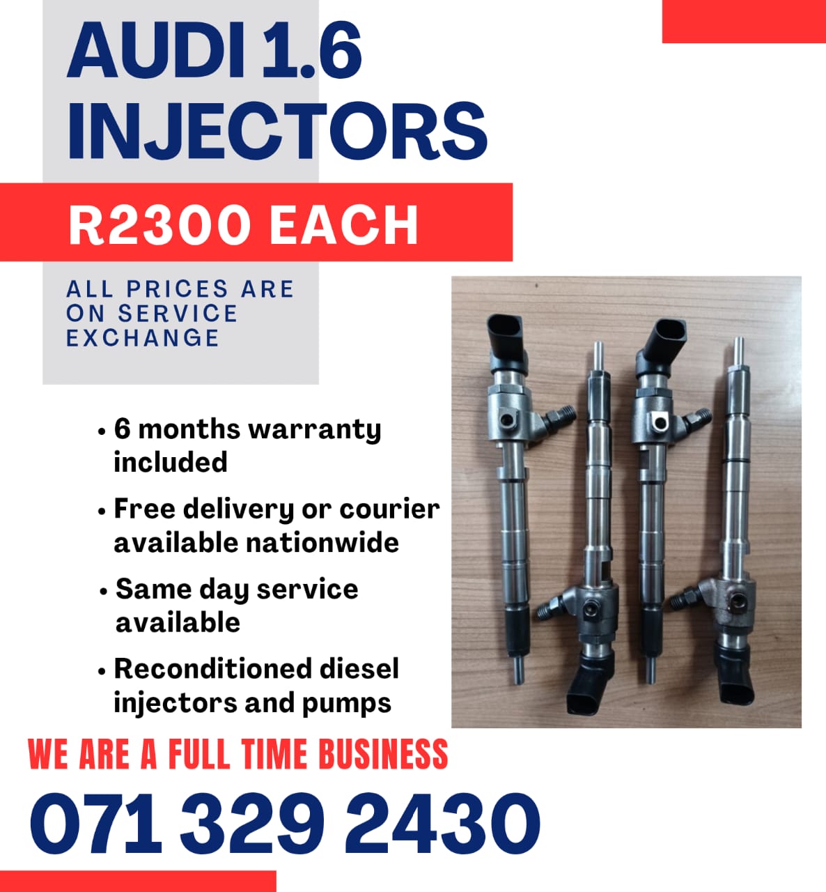AUDI 1.6 INJECTORS FOR SALE WITH WARRANTY INCLUDED IN - Private Seller AUDI 1.6 INJECTORS FOR SALE WITH WARRANTY INCLUDED IN - Private Seller