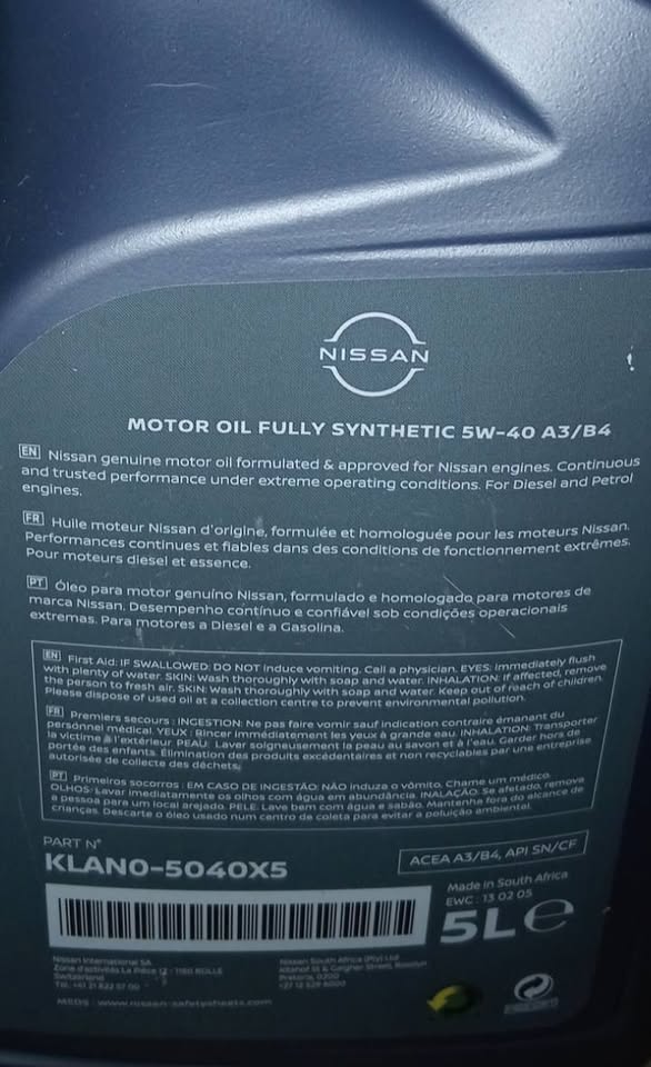 Nissan 5W-40 Synthetic Engine Oil For Sale - Private Seller