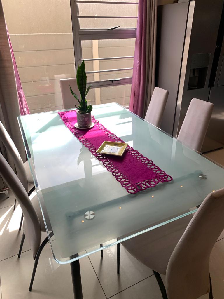 glass table and 6 chairs