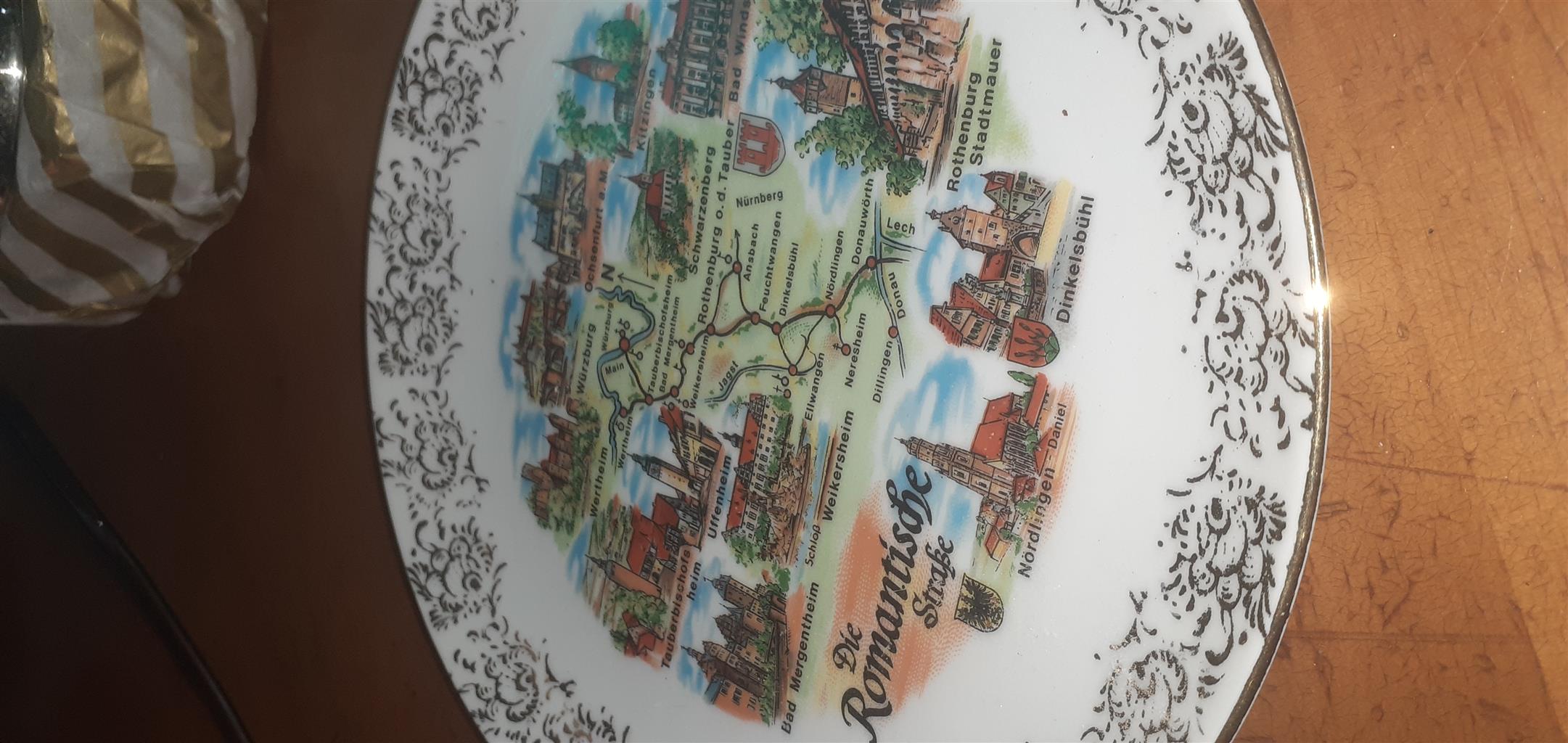 vintage German porcelain collector plate depicting a map of th