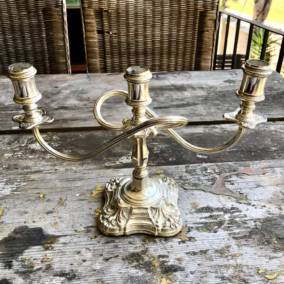 Three Arm Silverplate Candlelabra made in England Three Arm Silverplate Candlelabra made in England