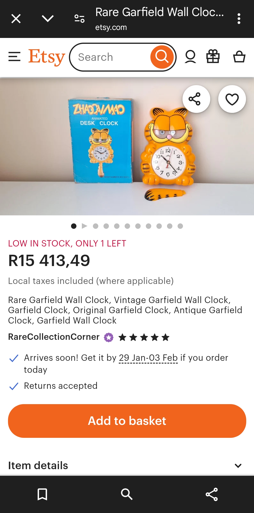 Rare Garfield Wall Clock, Vintage Garfield Wall Clock, Garfield Clock, Original
