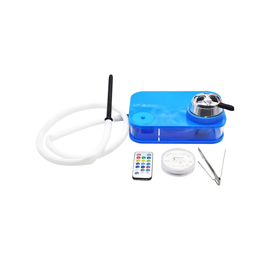 Hookah Shisha Hot Box – LED Lights – Tong – Pipes & Remote – Blue