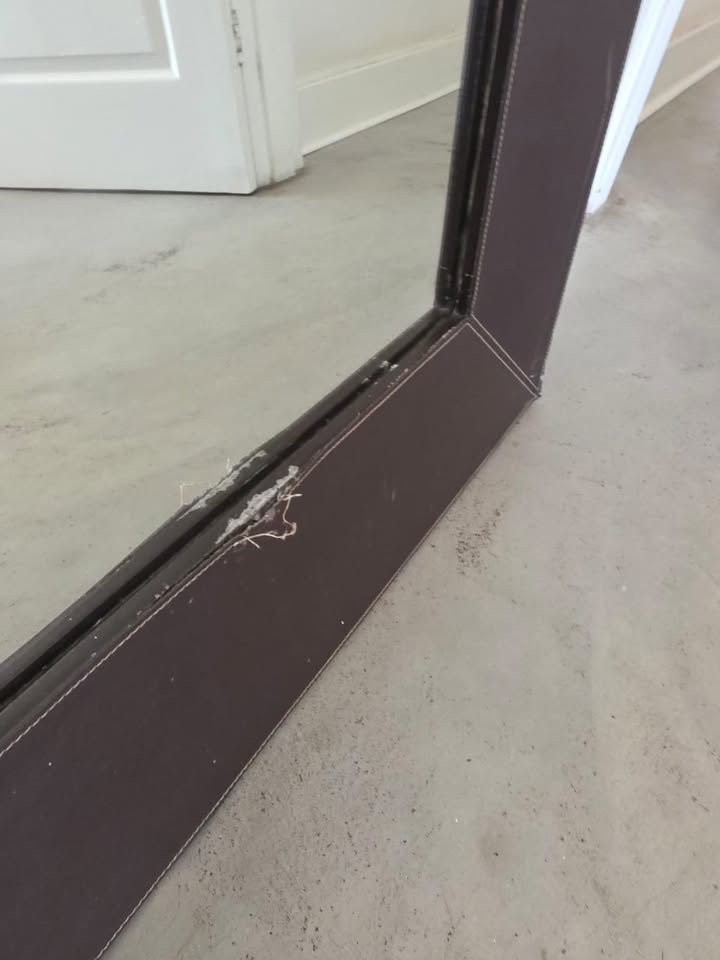 Large Leather Framed Dressing Room Mirror.