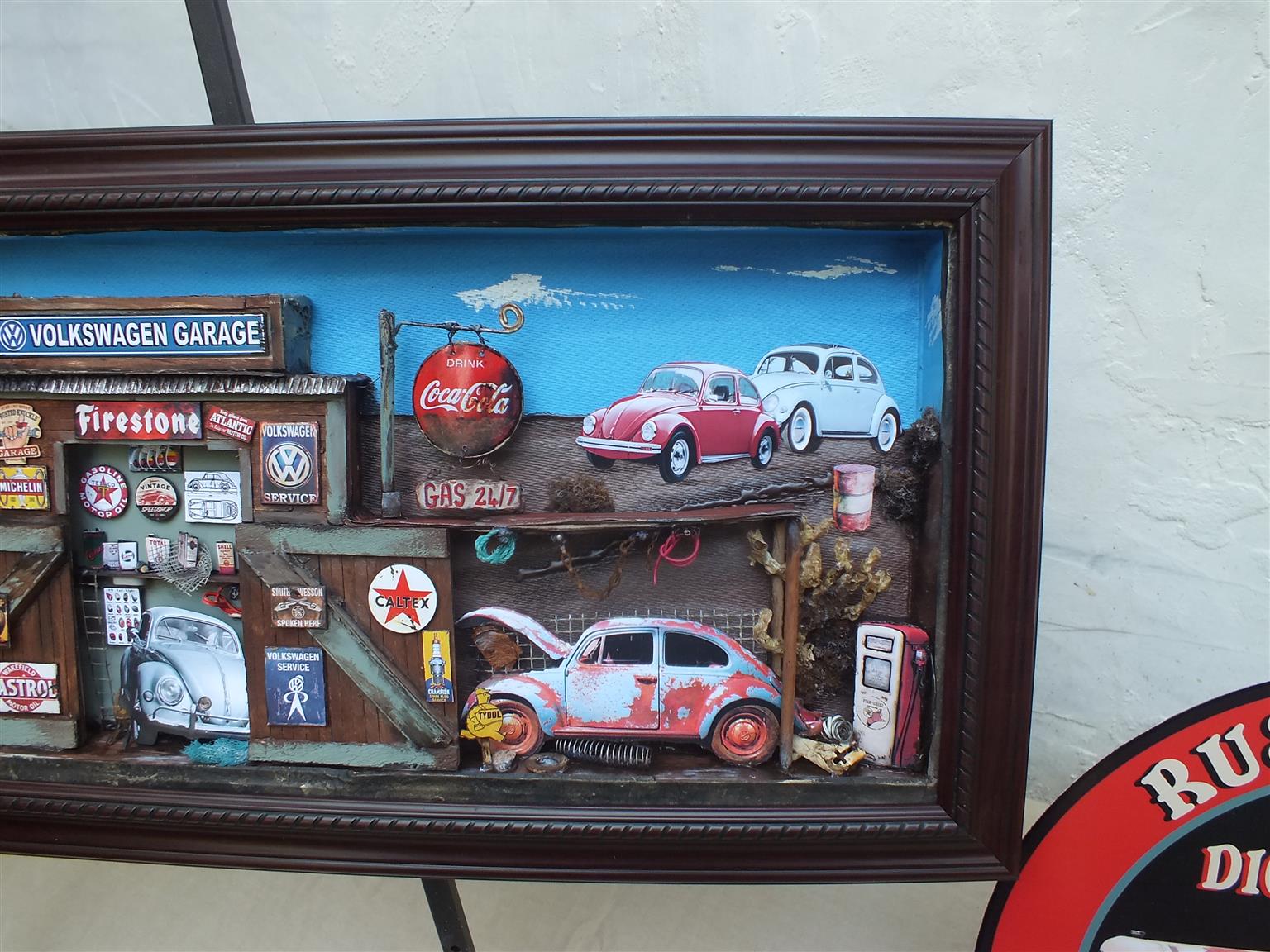 Vintage Volkswagen Beetle 3 D Garage Diorama for sale