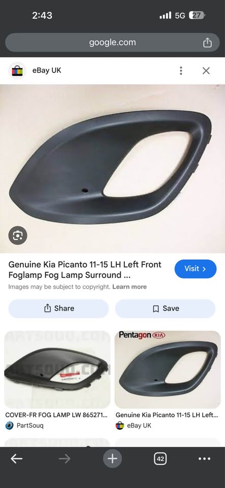 Kia picanto 2011-2015 left side fog light cover - Private Seller