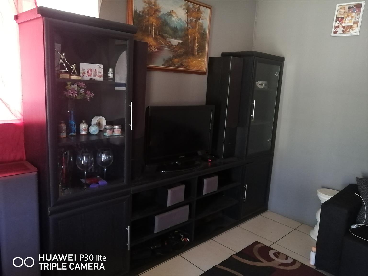 Wall unit with 3 Sony speakers and 2 TLS Reference speakers.