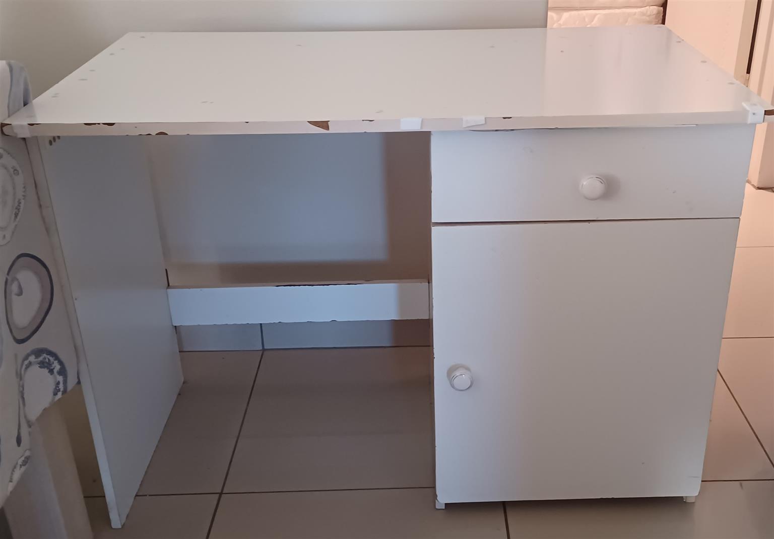 White school/homework desk with draw and cupboard to be collected.