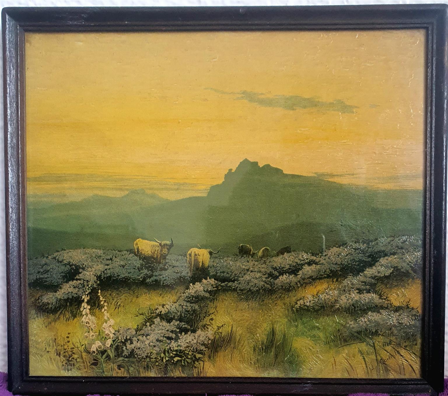 Gouche water-based Gaelic animal and landscape painting by L. CARLISLE Gouche water-based Gaelic animal and landscape painting by L. CARLISLE