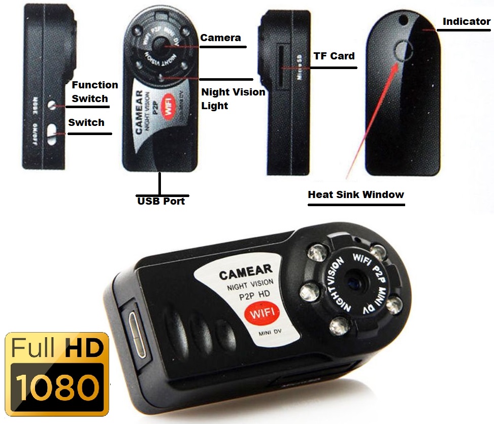 WiFi Mini Hidden Spy Camera, Portable NVR WiFi Q7 P2P Miniature Spy DVR Camera.