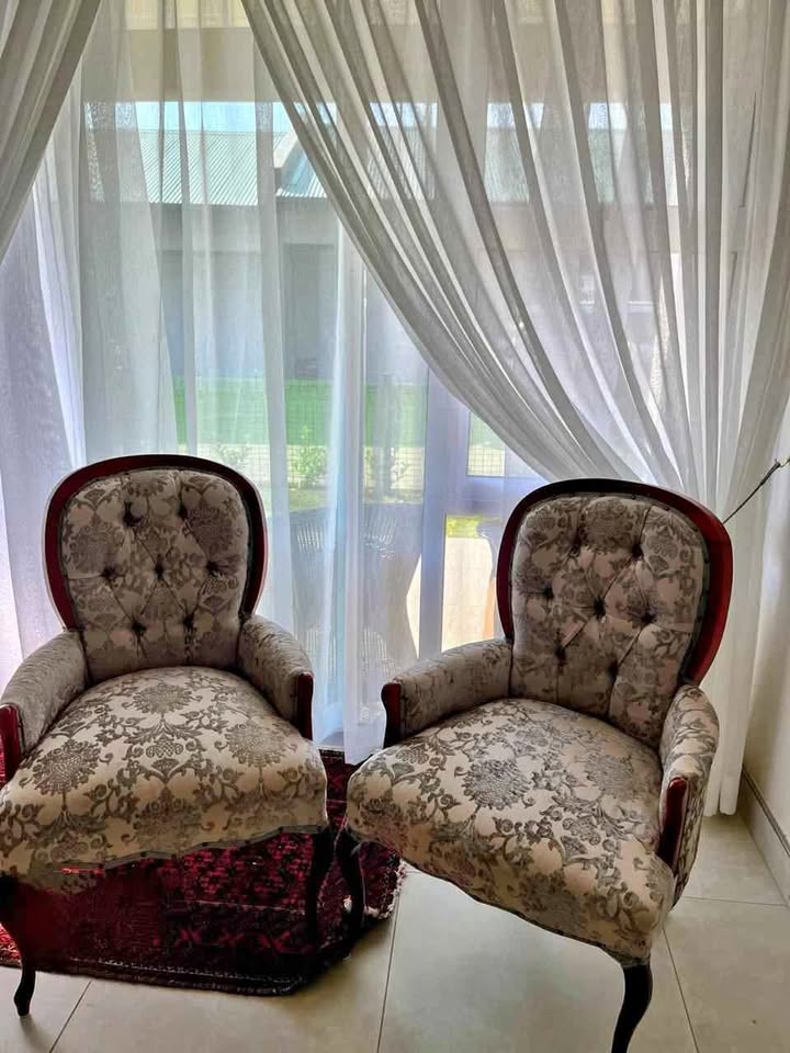 Beautiful  Occassional Queen Anne chair's. Imported HERTEX DAMASK fabric.