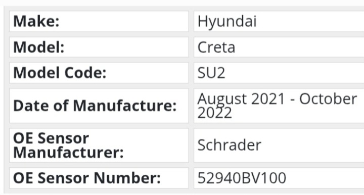 Hyundai Creta TPMS tyre pressure monitor sensors and valves - Private Seller Hyundai Creta TPMS tyre pressure monitor sensors and valves - Private Seller