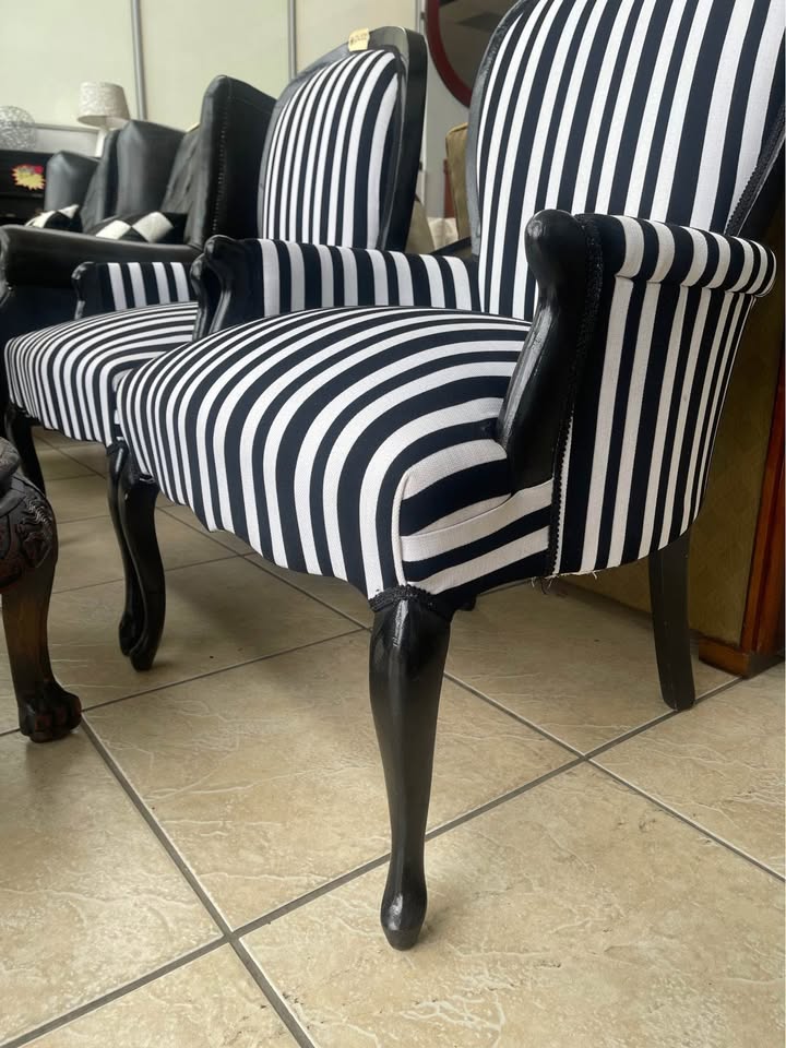 Black & White Stripes Vintage Armchair