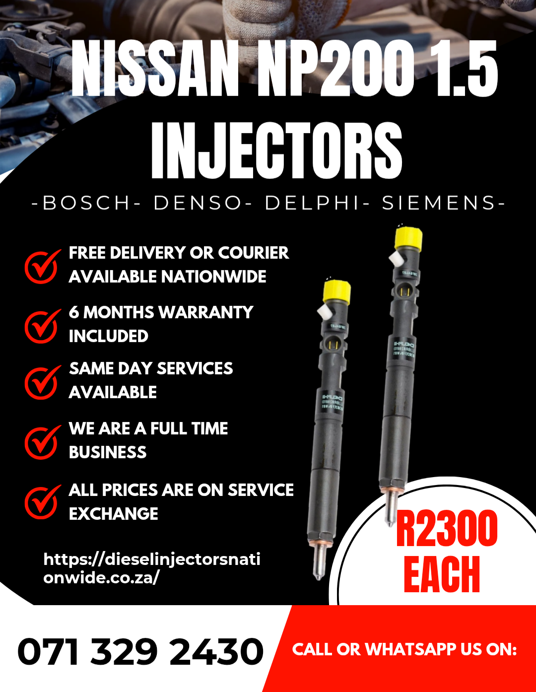 NISSAN NP200 1.5 DIESEL INJECTORS FOR SALE WITH WARRANTY - Private Seller NISSAN NP200 1.5 DIESEL INJECTORS FOR SALE WITH WARRANTY - Private Seller