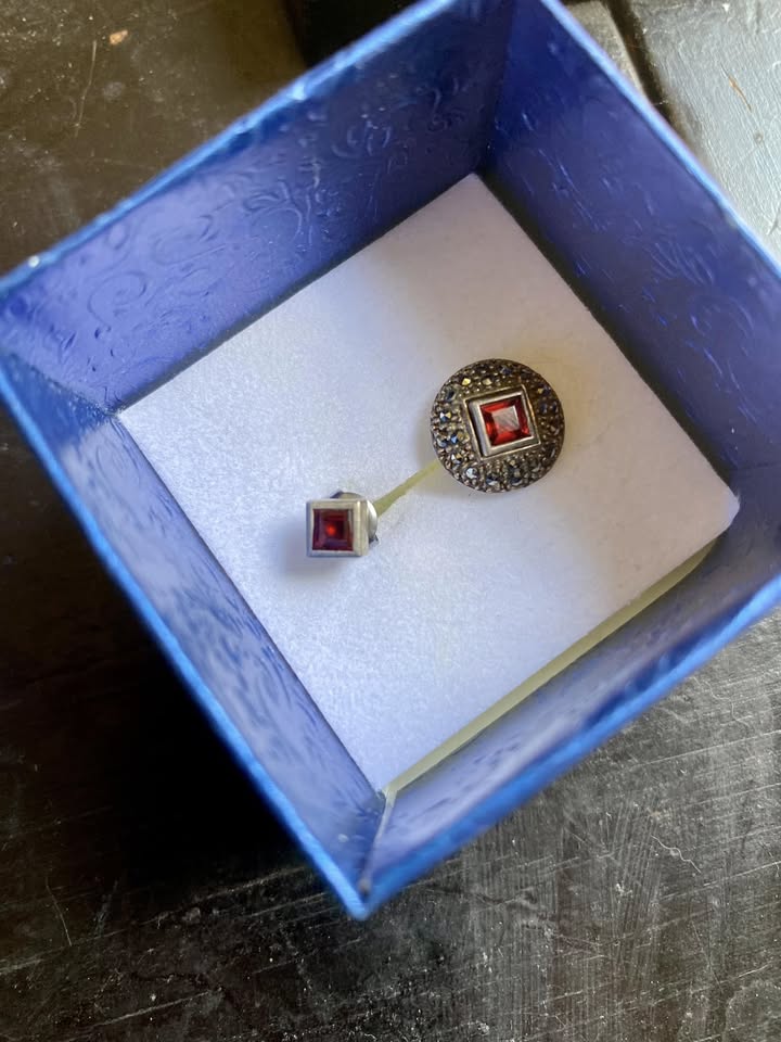 Vintage garnet and marcasite sterling silver earrings