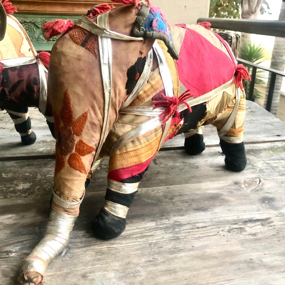 Vintage Hand-Crafted Anglo Raj Embroidered Stuffed Ceremonial Elephants - Pair