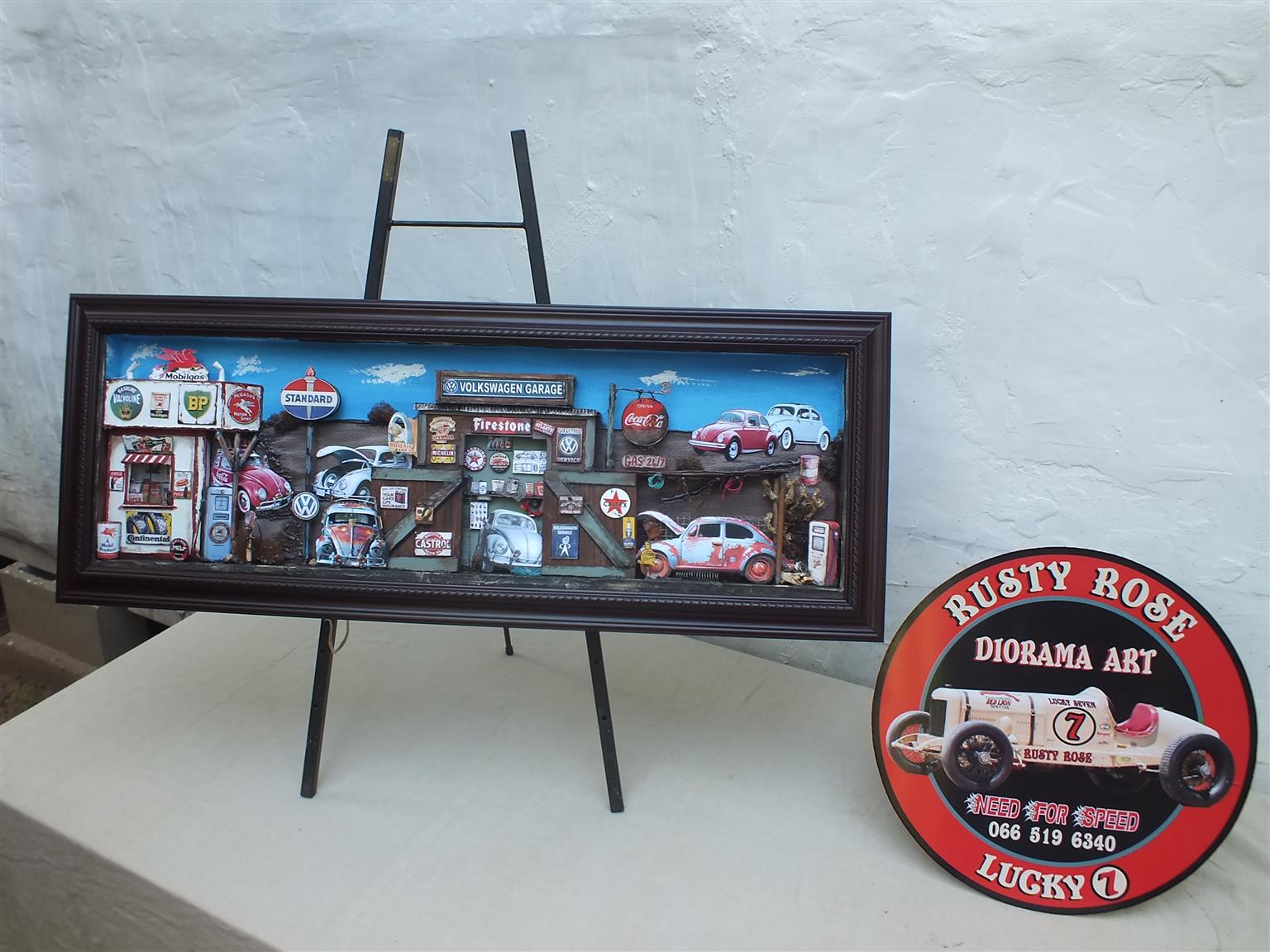 Vintage Volkswagen Beetle 3 D Garage Diorama for sale