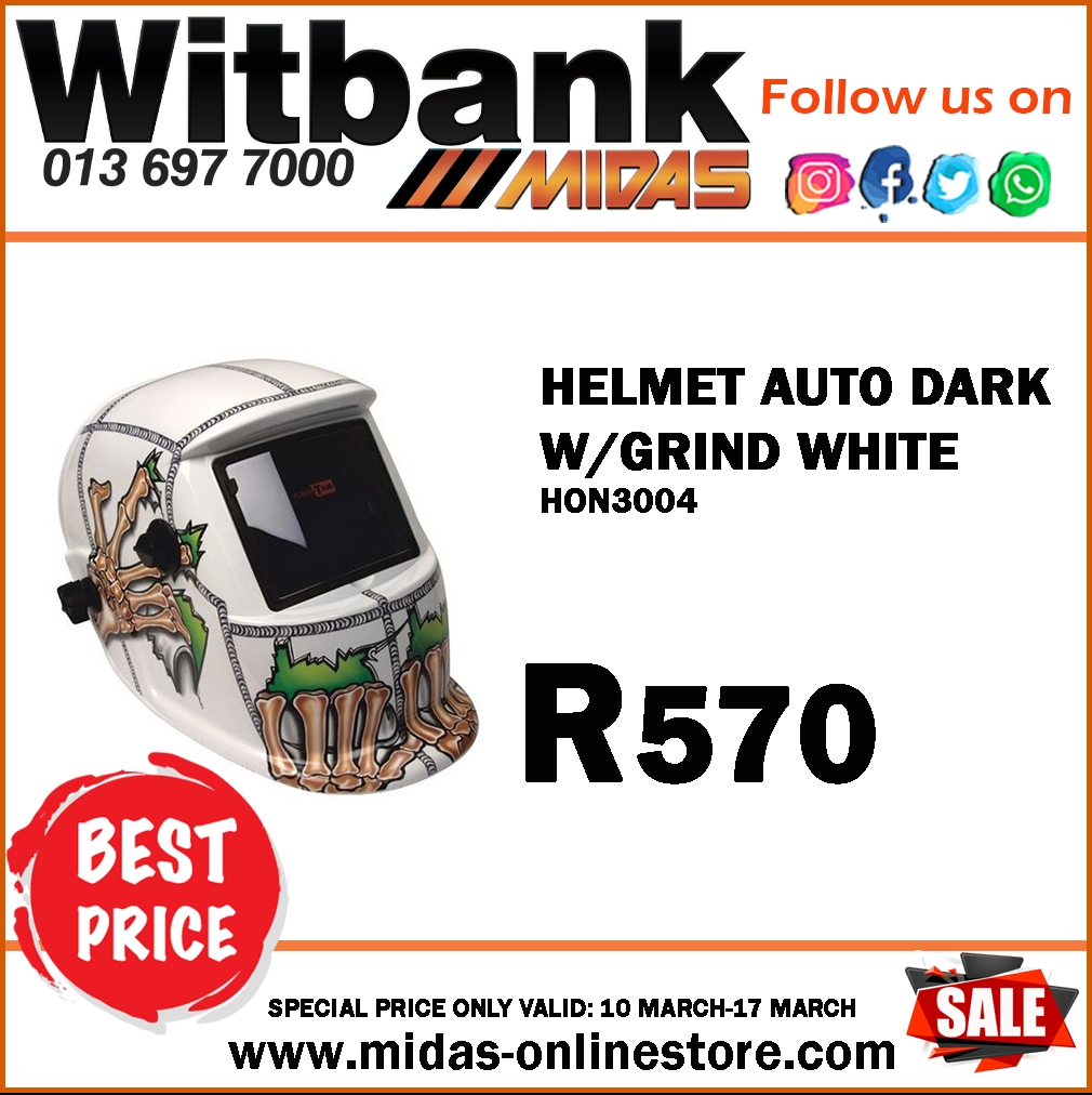 Helmet Auto Dark W/ Grind White