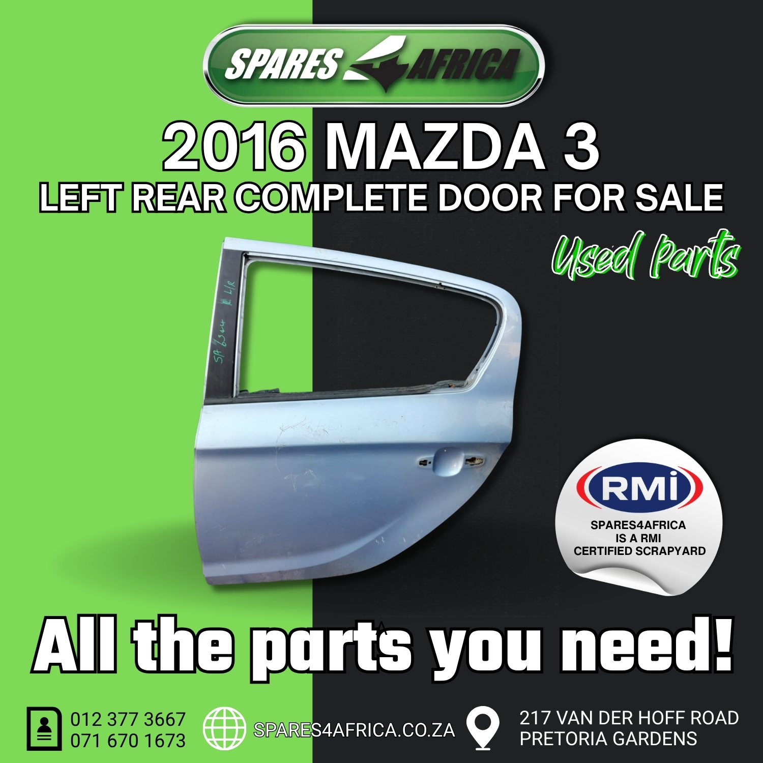 2016 MAZDA 3 LEFT REAR DOOR - Private Seller 2016 MAZDA 3 LEFT REAR DOOR - Private Seller